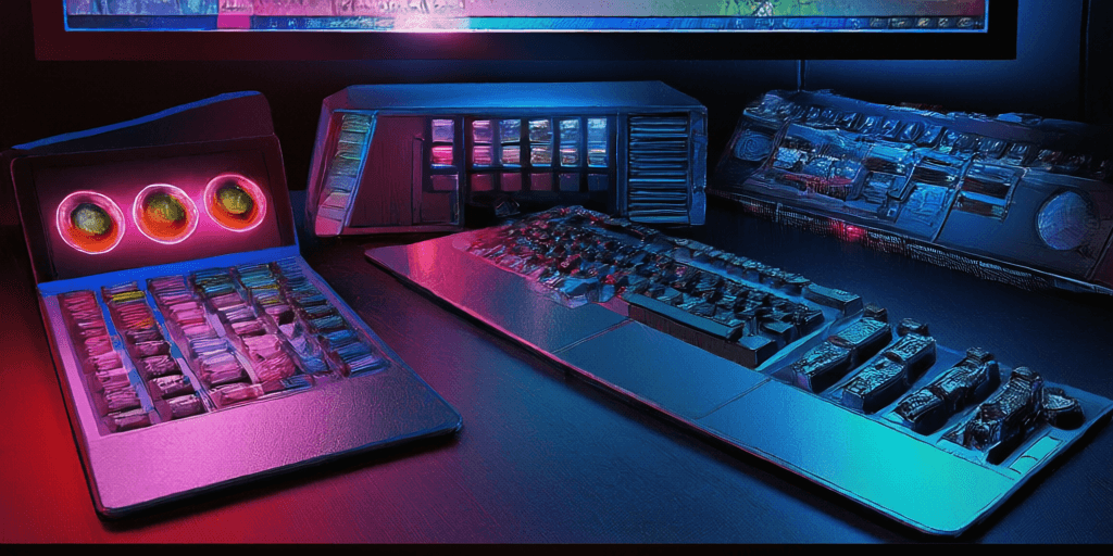 A desktop computer and a tablet side by side in a home music studio