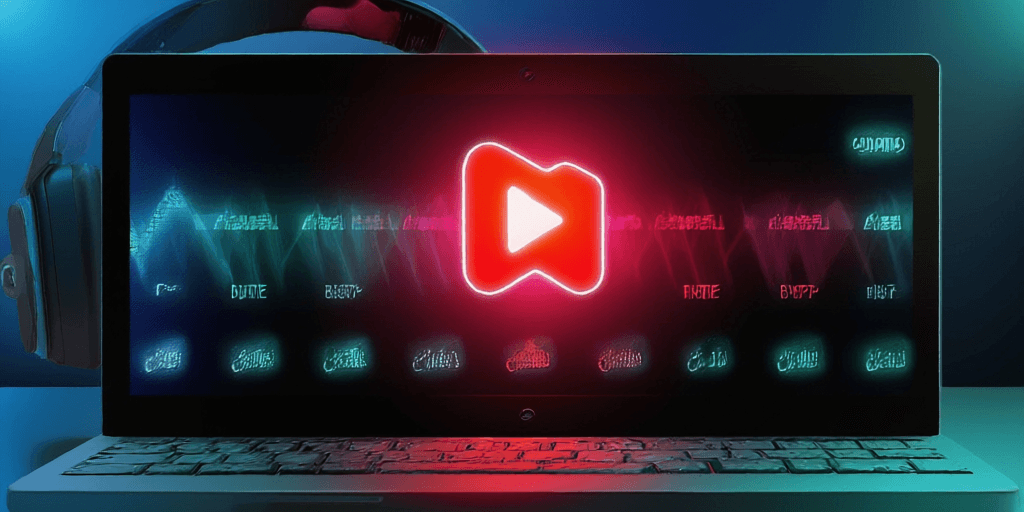 A video play button dissolving into an audio waveform